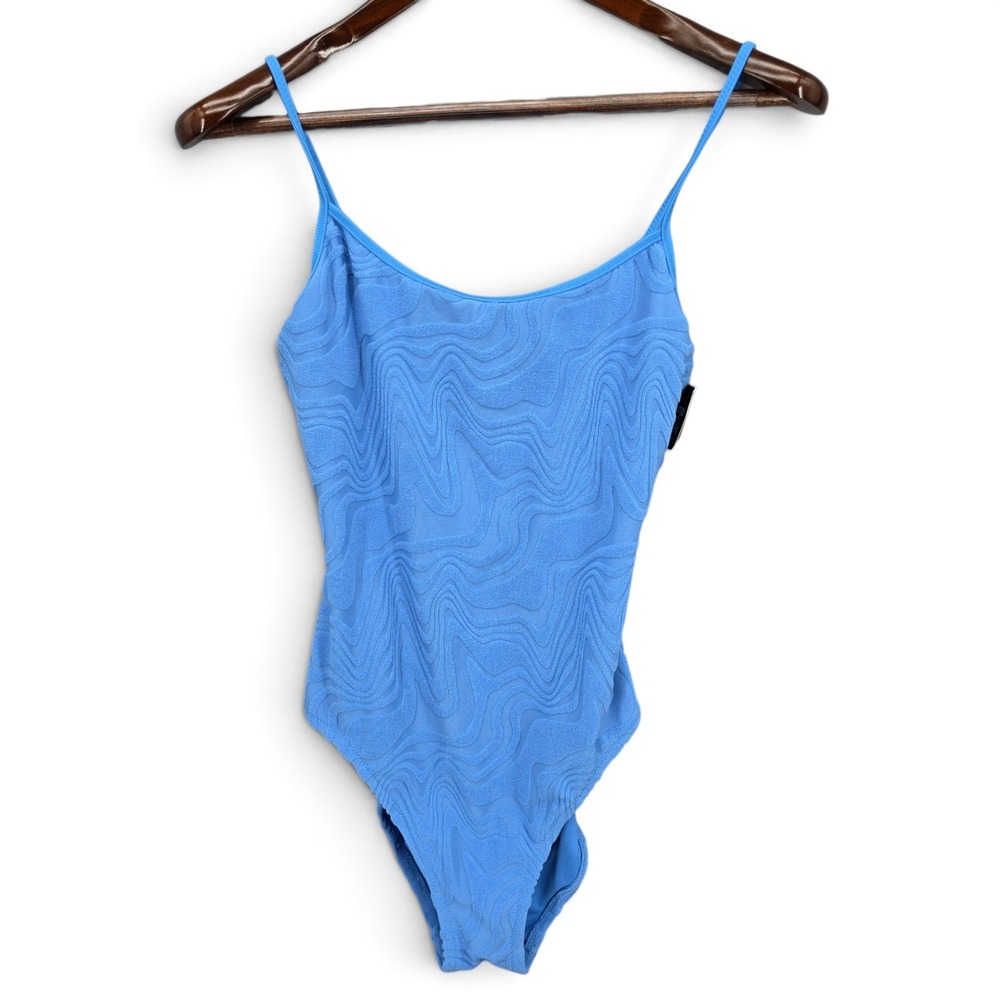 Bar III Heat Wave Textured Tie-Back One Piece Swimsuit M Cobalt Blue NWT